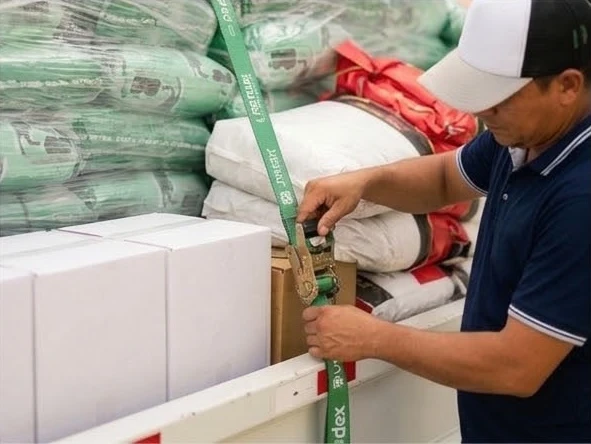 Empleado de Labiofam asegurando la carga de un camión